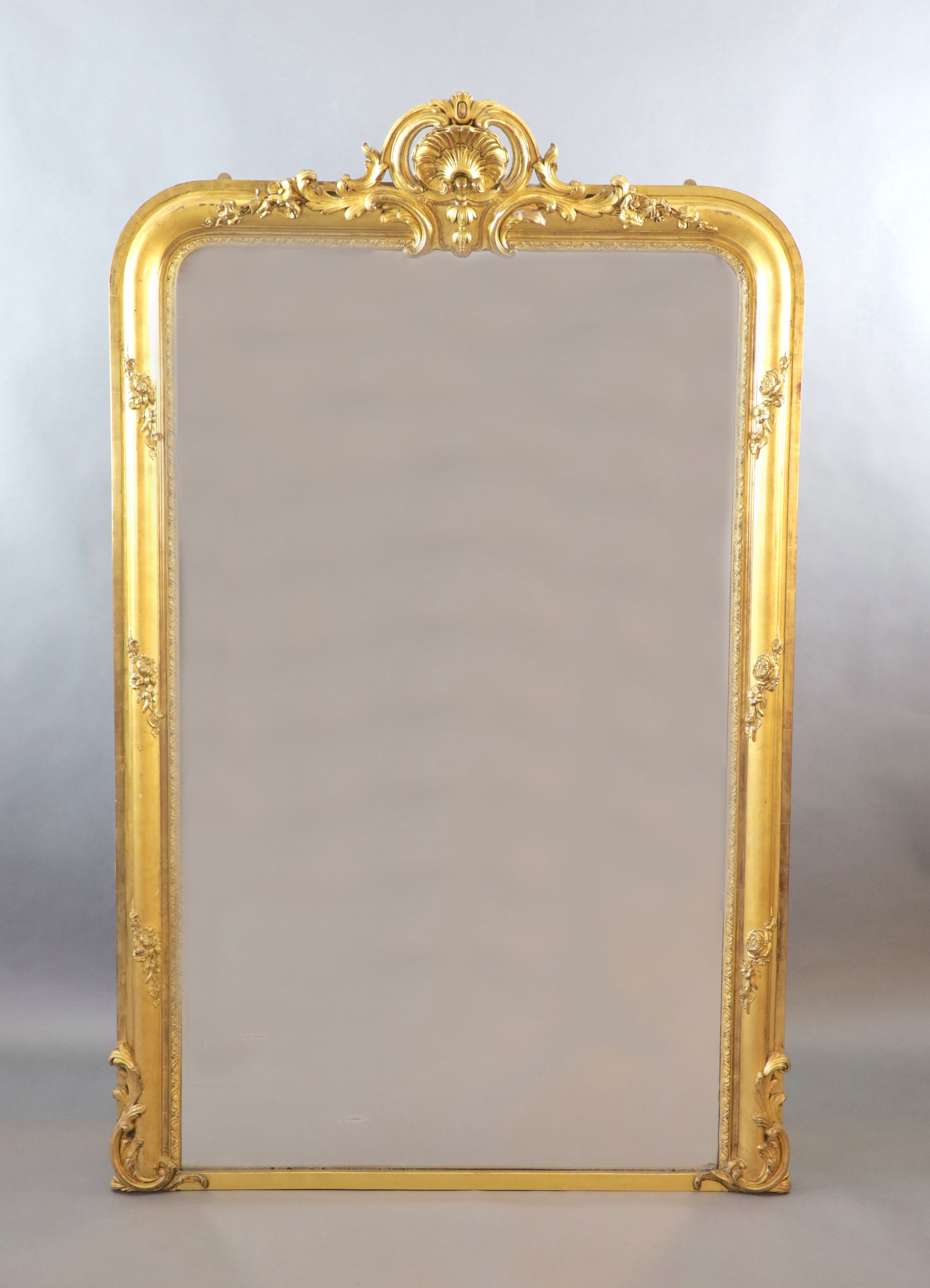 A Victorian giltwood and gesso overmantel mirror, W.122cm H.191cm
